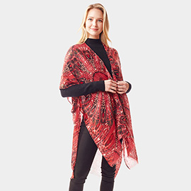 Peacock Feather Printed Ruana Poncho