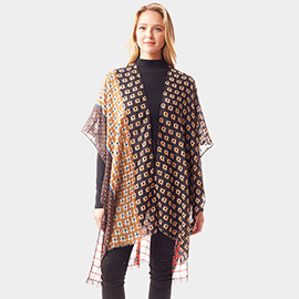 Colorful Geometric Printed Ruana Poncho