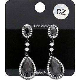 CZ Teardrop Accented Dangle Evening Earrings