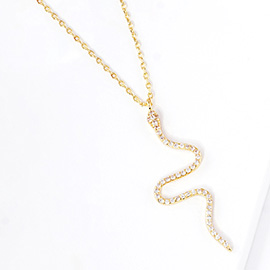 Gold Dipped CZ Embellished Metal Snake Pendant Necklace