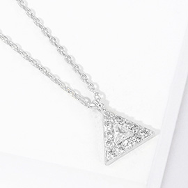 White Gold Dipped CZ Triangle Pendant Necklace