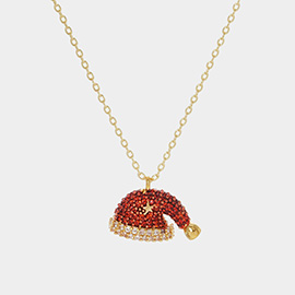 Gold Dipped CZ Santa Claus Hat Pendant Necklace