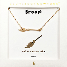 SECRET BOX_Brass Metal Broom Pendant Necklace