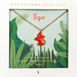 SECRET BOX_Brass Metal Enamel Tiger Pendant Necklace