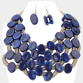 Marbled Oval Bead Cluster Statement Necklace