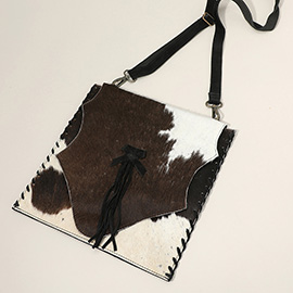 Animal Patterned Genuine Leather Stitch Crossbody Bag