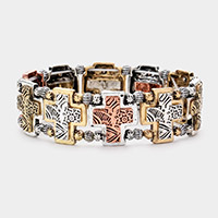 Embossed Metal Cross Stretch Bracelet