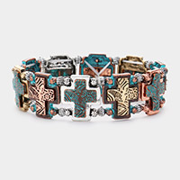 Embossed Metal Cross Stretch Bracelet