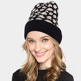 Leopard Patterned Ribbed Cuff Beanie Hat