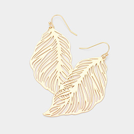 Cut Out Brass Metal Leaf Dangle Earrings