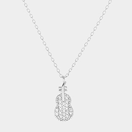 White Gold Dipped CZ Violin Pendant Necklace