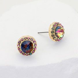 Round Stone Stud Evening Earrings