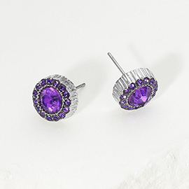 Round Stone Stud Evening Earrings