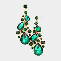 Pear Crystal Rhinestone Vine Evening Earrings 