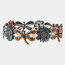 Metal Dragonfly Sunflower Stretch Bracelet