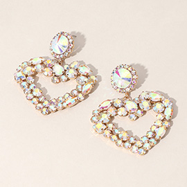 Multi Stone Cluster Open Heart Dangle Evening Earrings