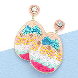 Felt Back Sequin Easter Egg Dangle Earrings