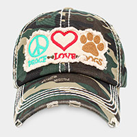 PEACE LOVE DOGS Message Camouflage Patterned Vintage Baseball Cap