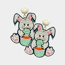 Felt Back Seed Beaded Easter Bunny Egg Dangle Earrings