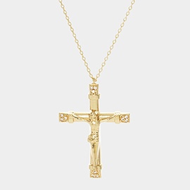 Gold Dipped CZ Embellished Jesus death on the Cross Pendant Necklace