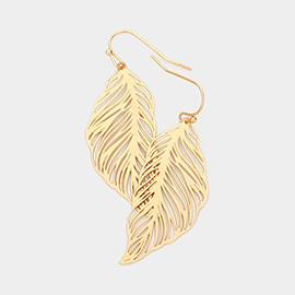 Cut Out Brass Metal Leaf Dangle Earrings