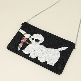 Seed Beaded Dog Flat Clutch Bag / Crossbody Bag