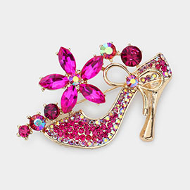 Stiletto Heel Marquise Stone Flower Pin Brooch