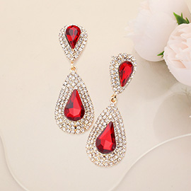 Rhinestone Trim Teardrop Stone Accented Evening Earrings