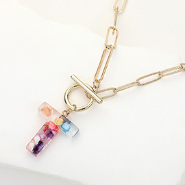 -T- Colorful Monogram Pendant Toggle Necklace