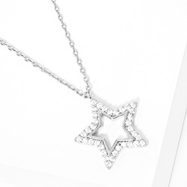 White Gold Dipped CZ Stone Embellished Star Pendant Necklace