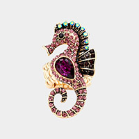 Teardrop Stone Accented Seahorse Stretch Ring