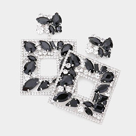 Multi Stone Embellished Square Dangle Evening Earrings