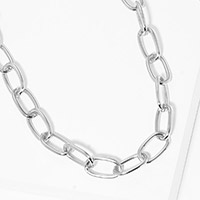 White Gold Dipped Open Metal Oval Link Necklace