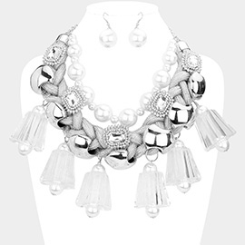 Pearl Chunky Lucite Cord Braided Statement Necklace