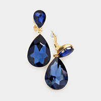 Double Teardrop Stone Link Clip on Evening Earrings