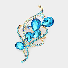 Rhinestone Pave Glass Stone Embellished Brooch