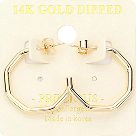 14K Gold Dipped Hexagon Metal Hoop Earrings