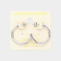 14K White Gold Dipped Hexagon Metal Hoop Earrings