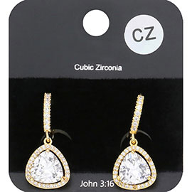 CZ Stone Triangle Evening Huggie Earrings