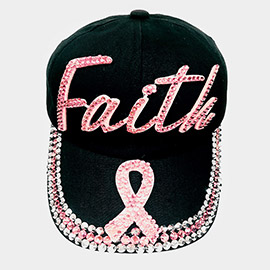 Bling Pink Ribbon Faith Message Baseball Cap