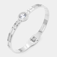 Round CZ Stone Accented Stainless Steel Evening Bracelet