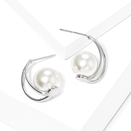 White Gold Dipped Pearl Crescent Stud Earrings