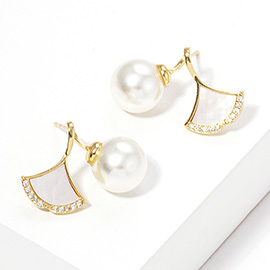 Gold Dipped Pearl Ginkgo Stud Earrings