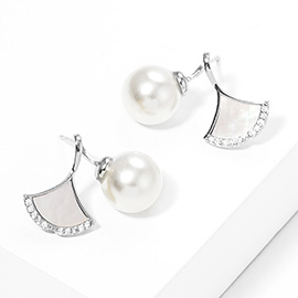 White Gold Dipped Pearl Ginkgo Stud Earrings