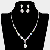 Teardrop Stone Accented Crystal Rhinestone Paved Evening Necklace