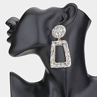 Stone Embellished Chunky Open Rectangle Dangle Evening Earrings