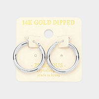 14K White Gold Metal Dipped Pin Catch Hoop Earrings