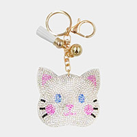 Bling Cat Face Tassel Keychain