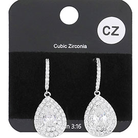 CZ Teardrop Dangle Evening Earrings