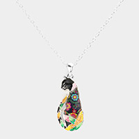 Patterned Cat Pendant Necklace